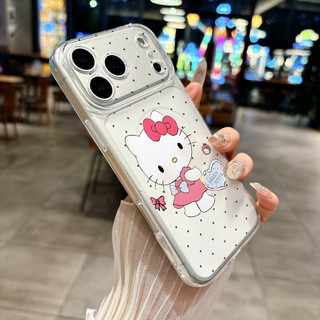 Ốp Lưng IPhone 13 15 11 17 16 12 14 ProMax  Mèo váy hồng chấm trái tim đen 7 8Plus XR X XS Max