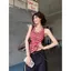 Phiên bản Hàn Quốc Áo Vest cổ dây sọc đỏ dành cho nữ mùa hè Pure Desire Style Không tay bên trong Retro Slim-Fit Top mặc ngoài