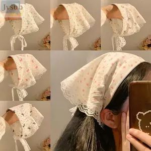 Băng đô khăn quàng cổ tam giác JVSUB, Băng đô xếp hình tam giác hoa phong cách Pháp, Vòng buộc tóc chống nắng ren phổ biến cho bé gái