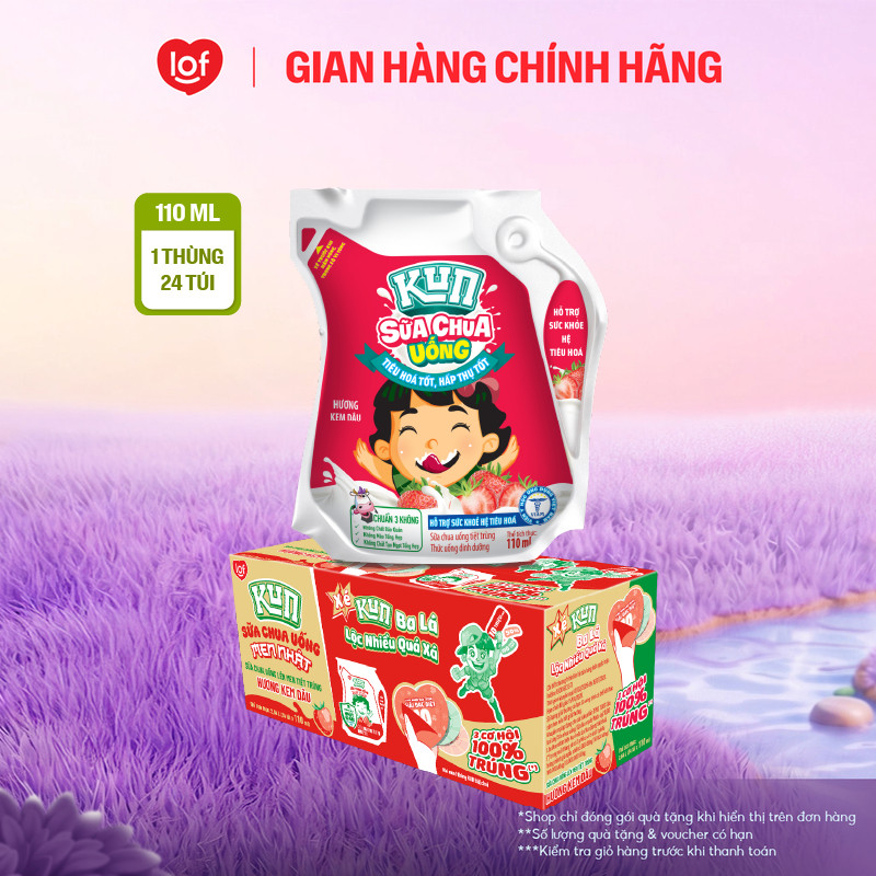 Sữa chua uống KUN vị dâu thùng 24 túi x 110ml