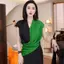 Hàng hóa Châu Âu mùa hè Màu sắc phù hợp với áo sơ mi ngắn tay cổ chữ V Thiết kế thích hợp Phong cách phương Tây Giảm tuổi Bao phủ rộng thịt Slimer Look Commuter Class