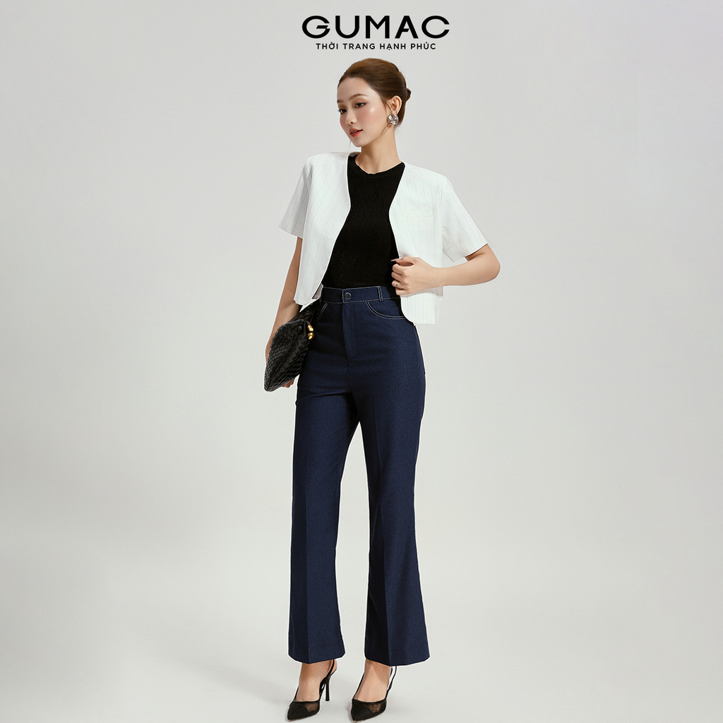 Quần Tây Ống Loe Nữ GUMAC Lưng Rời Đính Nút Phối Diễu Chỉ Cách Điệu Thanh Lịch QG04014