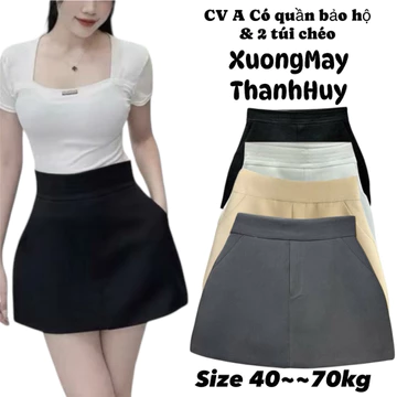 Chân Váy A BigSize Dáng Ngắn Có 2 túi,chân váy a basic chất vải xước Hàn đẹp L1-Cv A 42