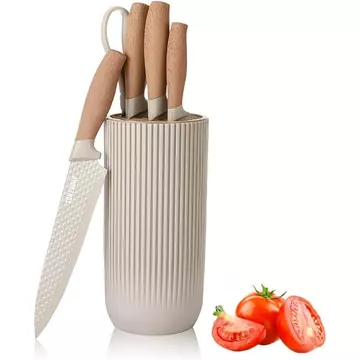 Bộ dao, Bộ dao nhà bếp Kaki 6 mảnh Wiztoynia cho gia đình, Bộ dao đầu bếp sắc bén chống dính bằng thép không gỉ chống gỉ với khối đa năng cho nhà bếp, thiết kế tiện dụng