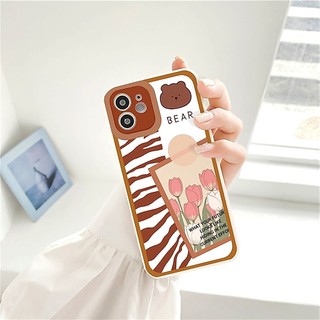 Ốp iphone - Ốp lưng iphone cạnh vuông viền camera gấu hoa dành cho ip 6 đến 16promax - G26