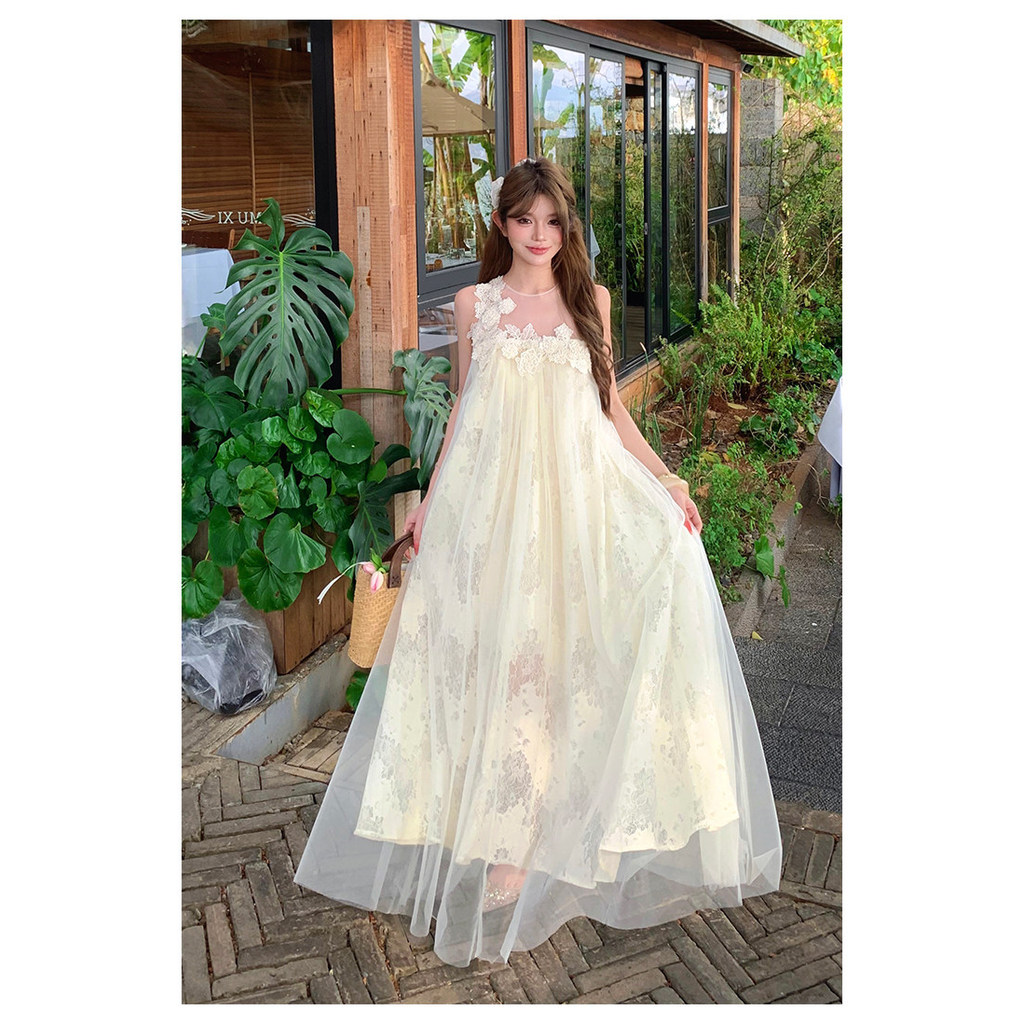 Đầm maxi suông hoa văn vintage công chúa dự tiệc