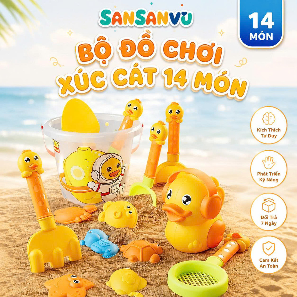 Đồ chơi xúc cát nhiều chi tiết kèm xô, đồ chơi đi biển cho bé trai, bé gái