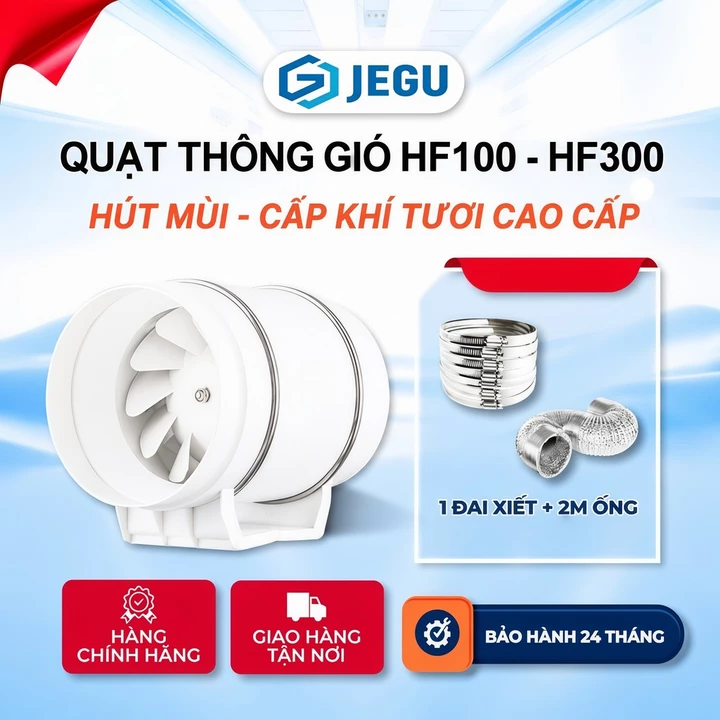 Quạt Hút Mùi Thông Gió JEGU HF200 Hút Mùi Hút Khói Nhà Bếp, Giảm ẩm, Thông Gió Nối ống Mạnh