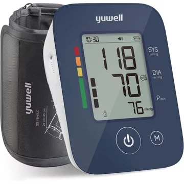Màn hình tự động yuwell để sử dụng tại nhà, Máy BP cánh tay trên có vòng bít có thể điều chỉnh lớn (8.7-17.7 "), Bộ nhớ 199, Cảnh báo nhịp tim không đều & Phân loại WHO