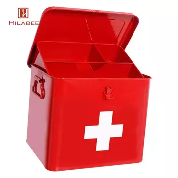 Hộp lưu trữ sơ cứu Hộp đựng y tế bằng kim loại Hộp đựng di động có khay có thể tháo rời Hai lớp Dung tích lớn Chốt an toàn Xây dựng sắt bền