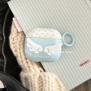 Vỏ tai nghe mềm Wings Blue Polka Dot cho AirPods thế hệ thứ 3 Pro 2 2022 Mới 4 không dây chống rơi