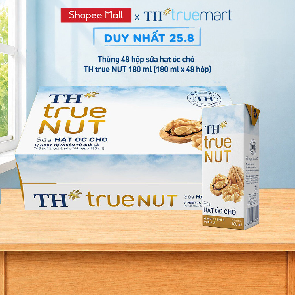 [LIVESTREAM] Thùng 48 hộp sữa hạt óc chó TH true NUT 180ml (180 ml x 48)