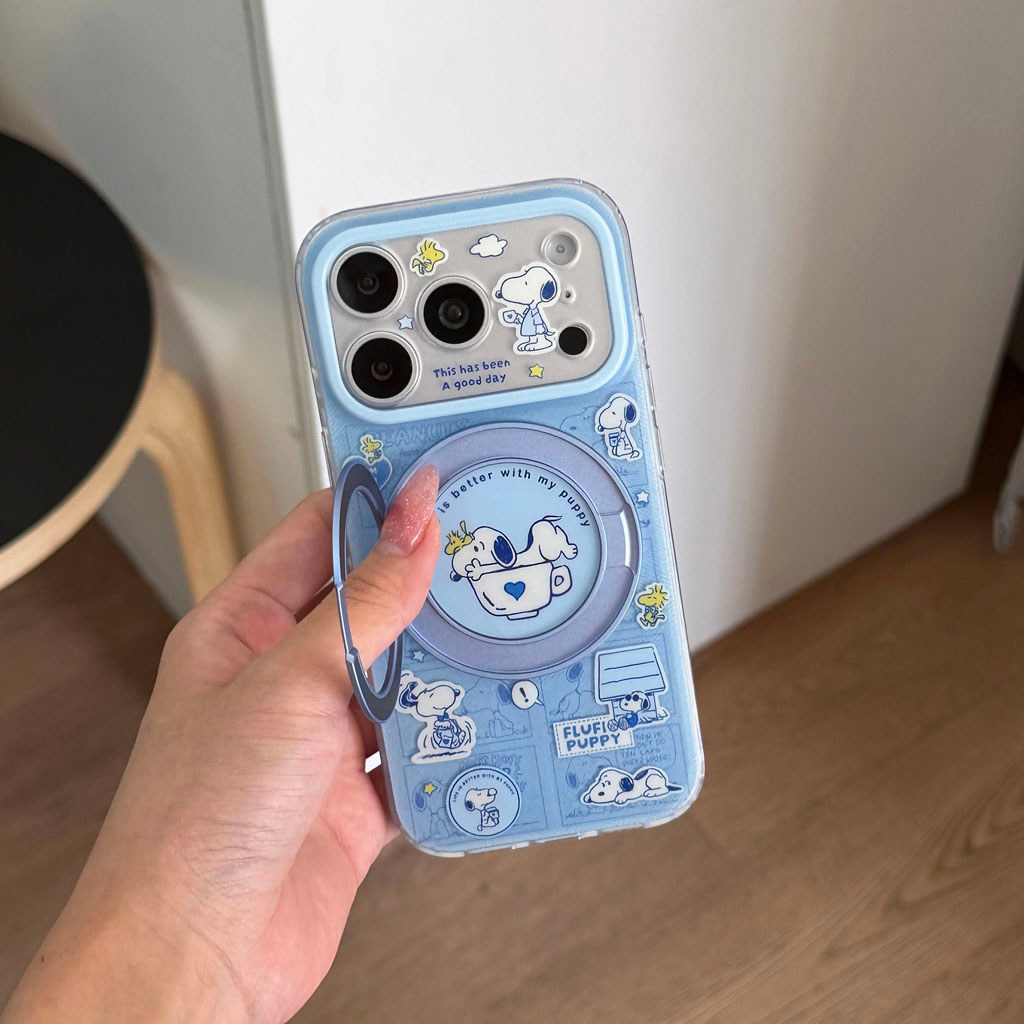 Ốp Lưng Cứng Tương Thích Với iPhone 15Pro 15ProMax 16 16Pro 16ProMax 17 17Pro 17ProMax 18Pro 18ProMax Vỏ Nam Châm Họa Tiết Snoopy Xanh