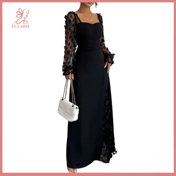 Fulaide Đầm Dự Tiệc Mùa Hè Đầm Maxi Nữ Tay Ren Đầm Dài Cổ Vuông Ruffle Chữ A Đầm Maxi Màu Trơn Ôm Eo Đầm Dự Tiệc Buổi Tối Thanh Lịch Cho Đặc Biệt