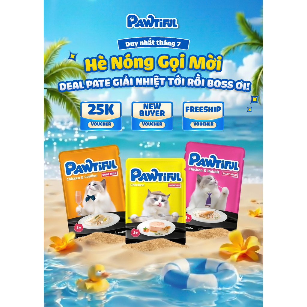 2 Gói Pate cho mèo Pawtiful dạng và hương vị ngẫu nhiên 70G