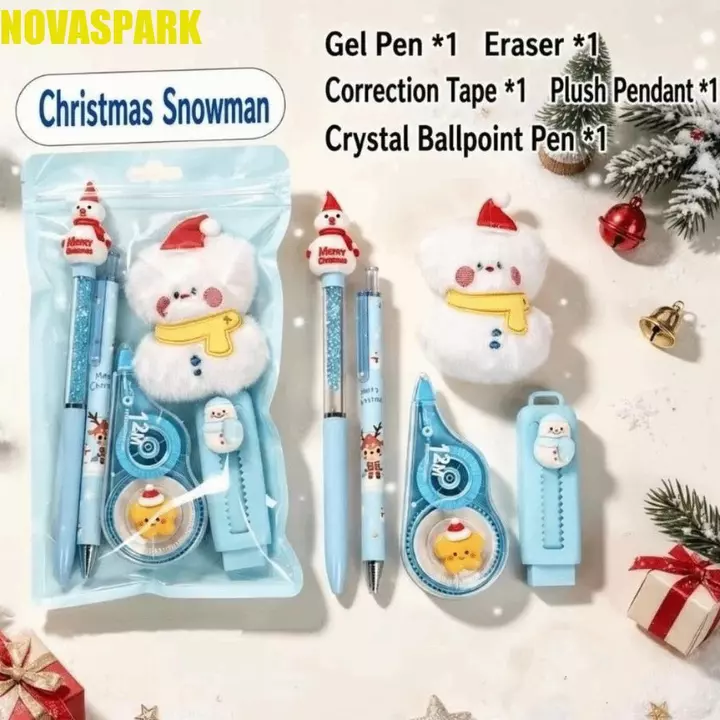 NOVASPARK 5 Cái / bộ Bộ Văn Phòng Phẩm Giáng Sinh, Đồ Dùng Viết Trường Hoạt Hình 5 Trong 1, Bút Bi Lấp Lánh Mặt Dây Chuyền Sang Trọng Tẩy Văn Phòng Văn Phòng Phẩm Trường Học Đồ Dùng Văn Phòng