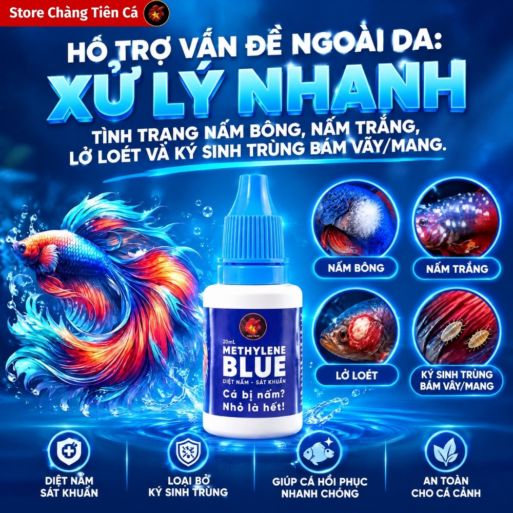 Methylene Blue - Dung Dịch Chuyên Xử Lý Các Vấn Đề Ngoài Da Cho Cá Cảnh - Sát Khuẩn Giảm Stress