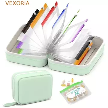 VEXORIA‌ Bộ túi đựng thuốc chống thấm nước, Túi có khóa kéo Hộp đựng thuốc 7 ngày cầm tay, Hộp đựng thuốc Da PU chống ẩm Túi đựng thuốc hàng tuần chống rò rỉ Túi đựng thuốc hàng ngày