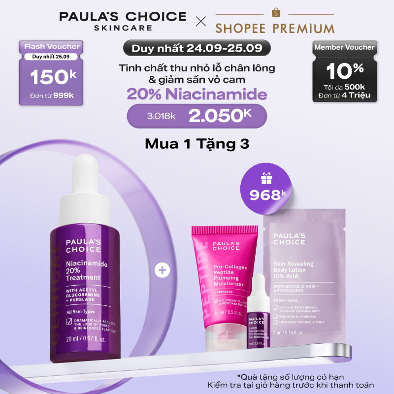 Tinh chất thu nhỏ lỗ chân lông to và làm sáng mịn bề mặt da Paula's Choice Clinical Niacinamide 20% Treatment 20ml 8030