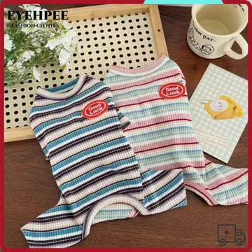 Quần áo cho chó EYEHPEE, Bộ đồ ngủ cho mèo Poodle Bộ áo liền quần cho chó mềm mại dễ thương, Thời trang mùa đông ấm áp cho thú cưng Quần áo bốn chân sọc đầy màu sắc Áo liền quần cho chó con