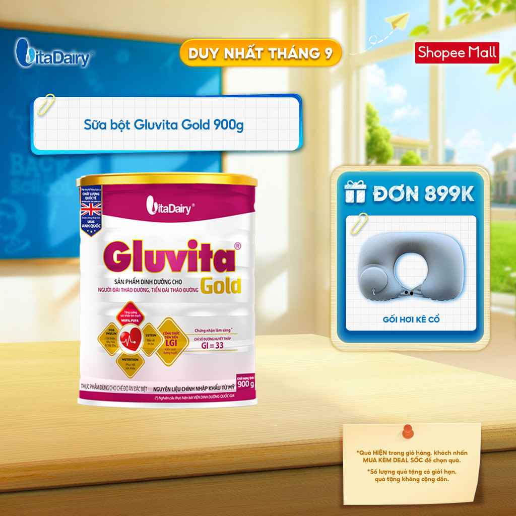 Sữa bột Gluvita Gold dành cho người tiểu đường - Giúp kiểm soát đường huyết - Lon 900g