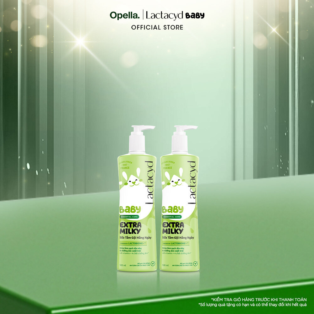 Bộ 2 chai Sữa Tắm Gội Trẻ Em Lactacyd Baby Extra Milky Làm Sạch Dịu Nhẹ và Dưỡng Ẩm Vượt Trội 500ml/chai