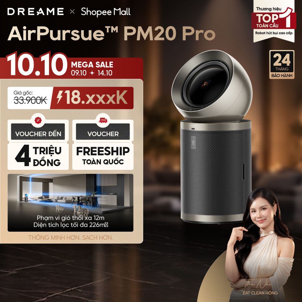 Dreame PM20 Pro Máy lọc không khí & formaldehyde | Bộ lọc HEPA H14 cao cấp | Tích hợp Google/Alexa | BH 24 tháng