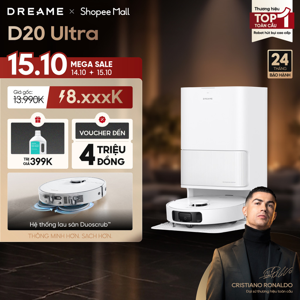 Dreame D20 Ultra Robot hút bụi thông minh | Lực hút 13.000Pa | Trạm sạc đa năng rảnh tay đến 100 ngày