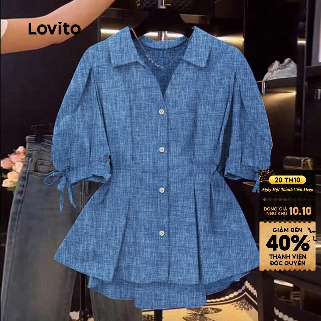 Áo Lovito phong cách thường ngày có nút mùa xuân/hè màu xanh dương cho nữ LK2LD433