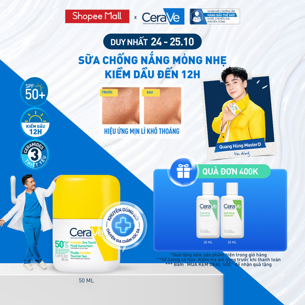 [MỚI] Sữa chống nắng CeraVe giảm dầu mỏng nhẹ khô thoáng 50ml