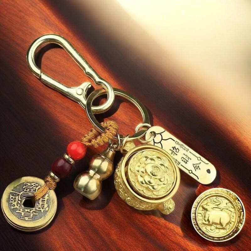 Móc Khóa Bình Bát Tụ Bảo Size Lớn - 4 Món Tặng Kèm Móc Bấm Hợp Kim Và Cát Đỏ. Móc Khóa Phong Thủy 12 Con Giáp