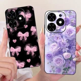 Dành Cho Tecno Spark Go 2024 BG6 Vỏ Tranh Họa Tiết Hoa Thanh Lịch Mới Tecno Spark Go (2024) Ốp Điện Thoại Silicon Mềm Màu Đen