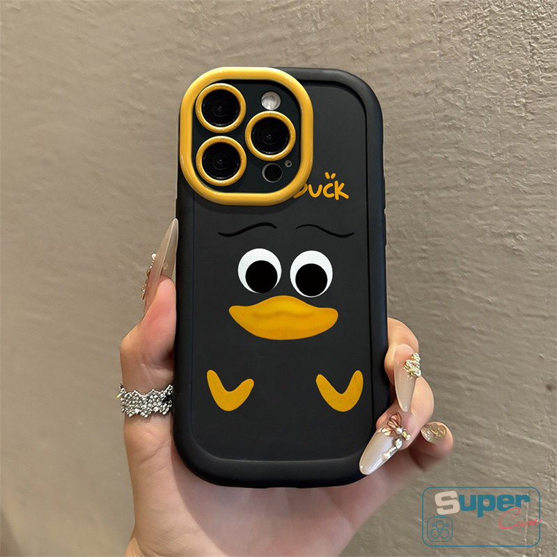 Ốp Lưng Tương Thích Cho IPhone 11 15 17 13 16 14 12 Pro Max 17 15 14 13 12 16 Pro 16 14 15 Plus Air XR X XS Max Cặp Đôi Hoạt Hình Dễ Thương Vịt Màu Vàng Kem Puff Cover