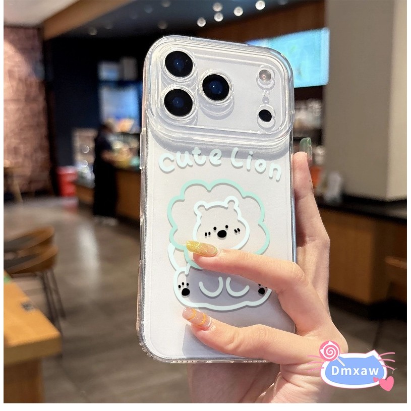 Ốp Điện Thoại Sư Tử Đường Dễ Thương Cho iPhone 17 Air 16 15 14 Plus 13 12 11 Pro Max XR XS Max X 8 7 6 6s Plus SE3 SE2 2022 2020 Vỏ Hoạt Hình Đơn Giản Kem Trắng Bảo Vệ Mềm Ốp Lưng