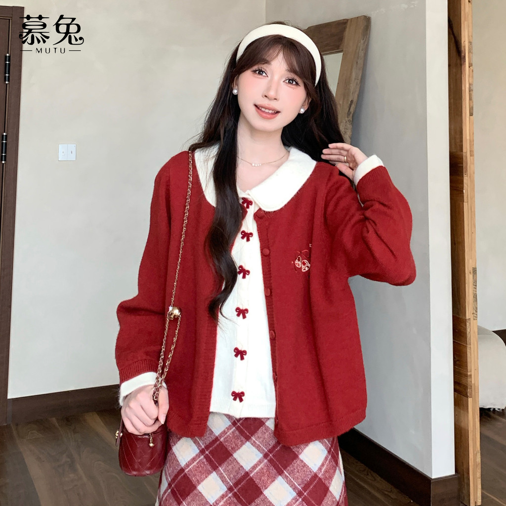 Mutu Pháp Nơ Ngọt Ngào Dệt Kim Cardigan Nữ Mùa Xuân 2026 Thiết Kế Phong Cách Mới Niche Giả Hai Mảnh Hàng Đầu