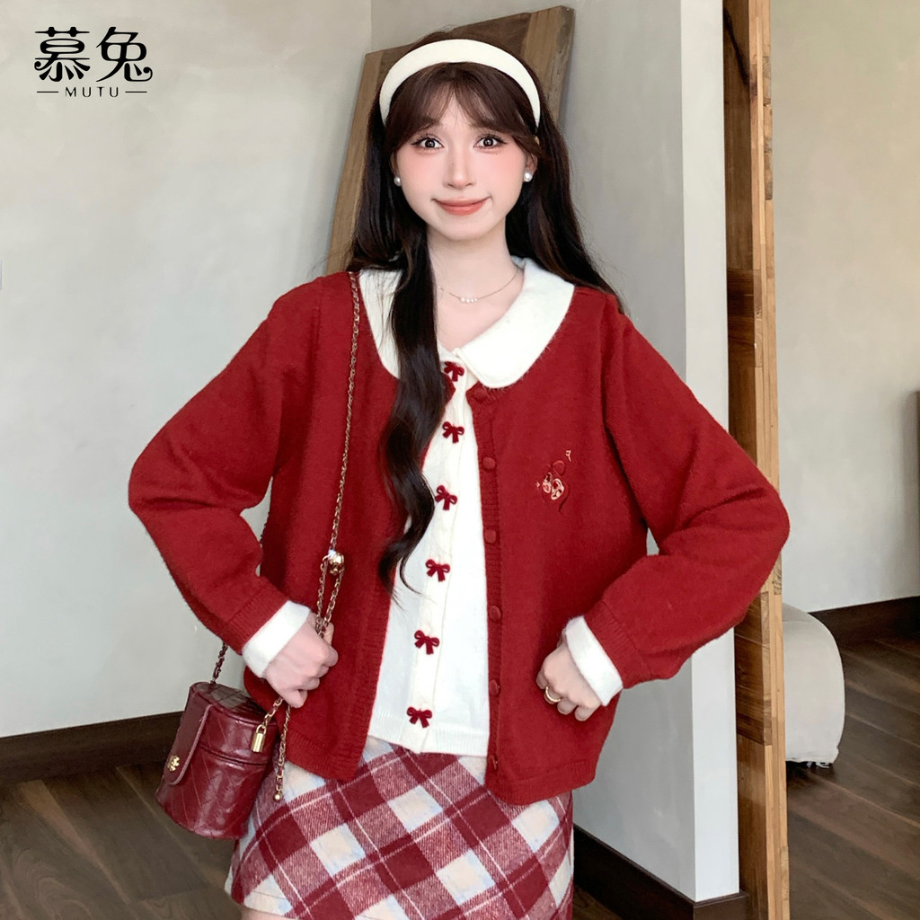 Mutu Pháp Nơ Ngọt Ngào Dệt Kim Cardigan Nữ Mùa Xuân 2026 Thiết Kế Phong Cách Mới Niche Giả Hai Mảnh Hàng Đầu