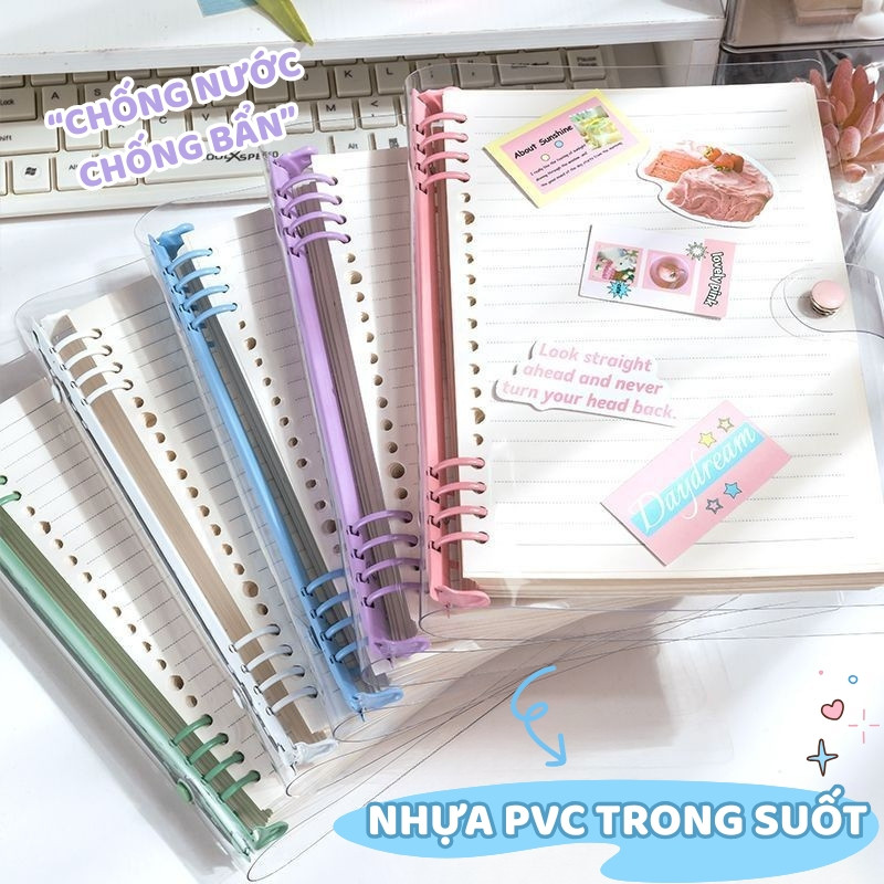 Sổ Còng Thay Giấy Trong Suốt A5 Kèm Sticker Trang Trí – Sổ Ghi Chép, Planner, Bullet Journal Dễ Thương