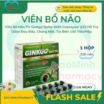 Viên Bổ Não PV Ginkgo Natto With Coenzyme Q10 Hỗ Trợ Giảm Đau Đầu, Chóng Mặt, Tai Biến 100 Viên/Hộp