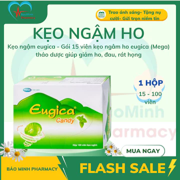 Kẹo ngậm eugica - Gói 15 viên kẹo ngâm ho eugica (Mega) thảo dược giúp giảm ho, đau, rát họng