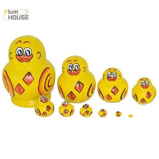 PlumHOUSE Búp Bê Làm Tổ Nga 10 Lớp Vịt Vàng Nhỏ Gỗ Basswood Khô Vẽ Tay Đồ Trang Trí Sáng Tạo Cho Trẻ Em VN