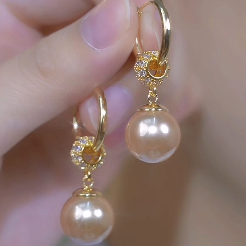 Bông tai tua rua ngọc trai mạ vàng 18K dành cho nữ Trang sức không gây dị ứng