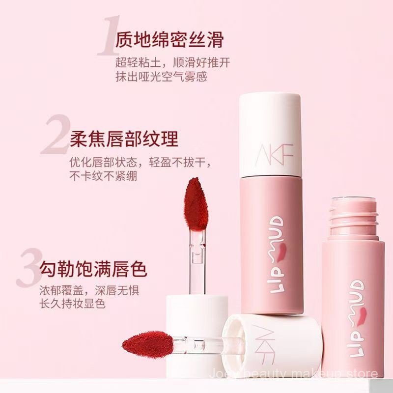 AKF Lip Mud Matte Lipstick Màu Khỏa Thân Làm Trắng Đế Chống Dính Học Sinh Nước Bóng Gương Son Bóng J97K