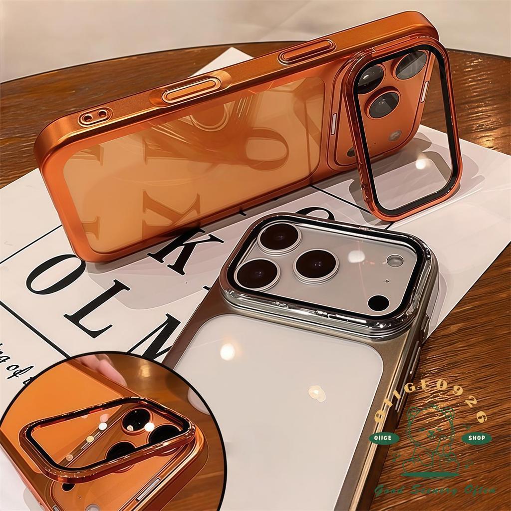【 Ốp lưng iPhone17 】 Vỏ giữ ống kính mạ điện siêu mỏng màu cam iPhone 17 Pro Max cho vỏ iPhone PC Vỏ cứng chống sốc