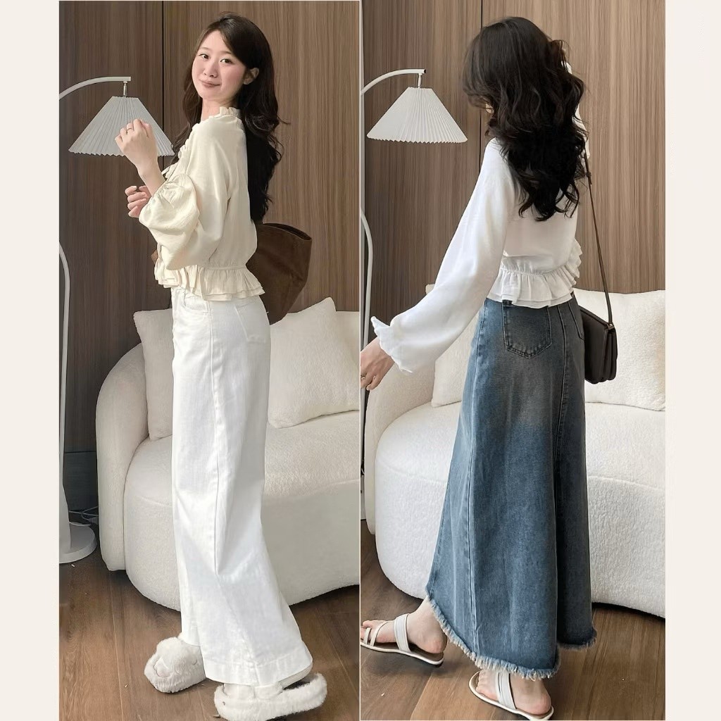 Áo Sơ Mi Cổ Bèo Xếp Ly Trước Chun Dưới Tay Bồng Dáng Lửng  MA3186