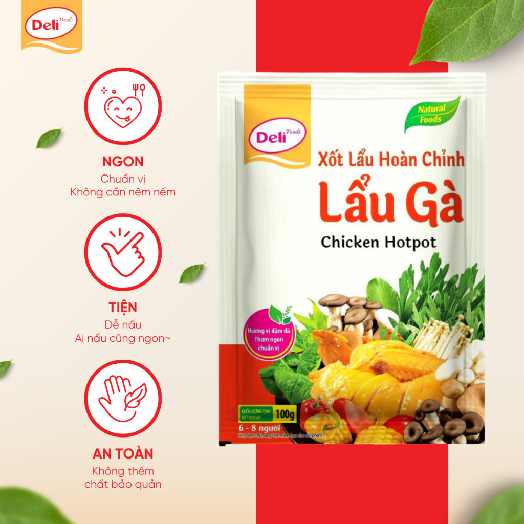 Combo Gia Vị Nước Dùng Lẩu Gà Hoàn Chỉnh Deli Foods Tròn Vị Cốt Lẩu Nêm Sẵn Cay Nhẹ Thơm Ngon 100g