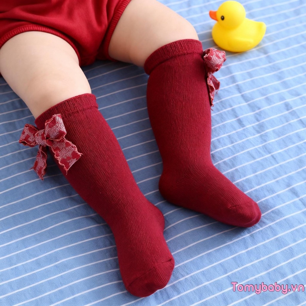 Tất Cao Đầu Gối Cho Bé Gái Thắt Nơ Trang Trí Tất Dệt Kim Dễ Thương Cho Mùa Thu Đông