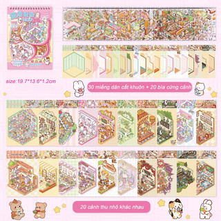 【BabyJoy】Sticker 3D Dòng Động Vật Nhãn Dán PET Sách,Bộ Sưu Tập Các Cảnh Thu Nhỏ,Phong Cảnh 3D Thủ Công Nhãn Dán DIY
