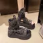 Denim Ripped Dép Thoáng Khí Nữ Đinh Tán Đế Dày Nền Tảng Mở Mũi Lưới Martin Giày Sandal