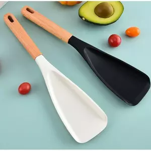 Tay Cầm Bằng Gỗ Thìa Silicon Chịu Nhiệt Độ Cao Đồ Dùng Nhà Bếp Nấu Ăn Hộ Gia Đình Chống Dính Chảo Không Làm Tổn Thương Chảo Thìa Silicon Đặc Biệt