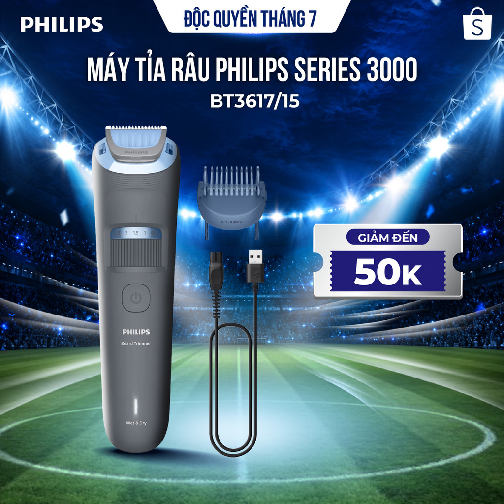 Máy tỉa râu Philips BT3617/15 – 20 chế độ cài đặt độ dài, lưỡi cạo tự mài